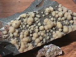 Calcite xx (yellow balls in Basaltic matrix)